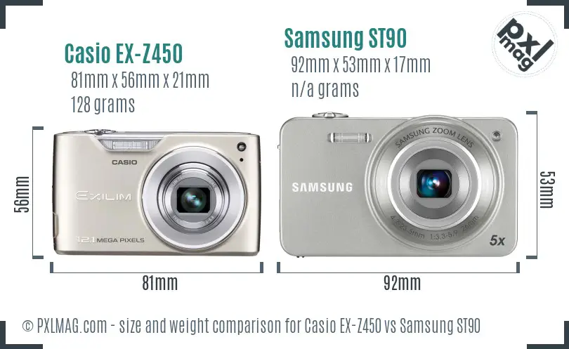 Casio EX-Z450 vs Samsung ST90 size comparison