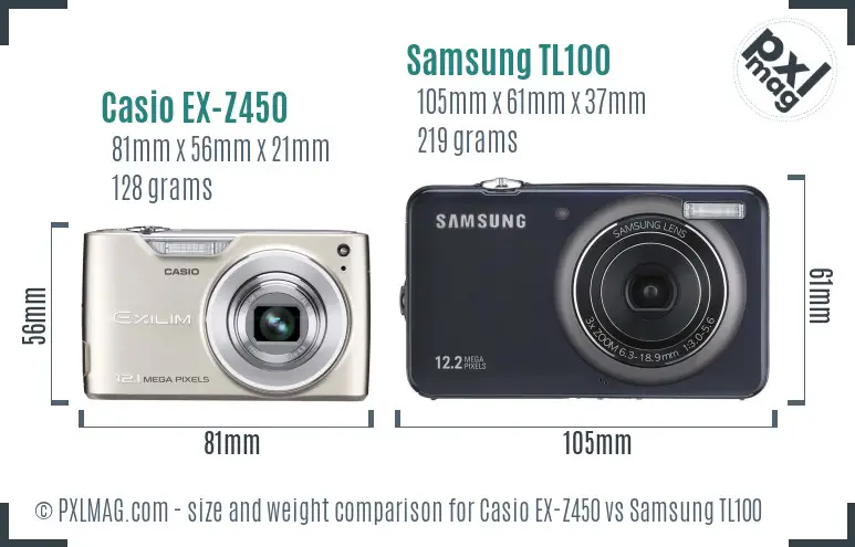 Casio EX-Z450 vs Samsung TL100 size comparison