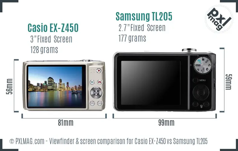 Casio EX-Z450 vs Samsung TL205 Screen and Viewfinder comparison