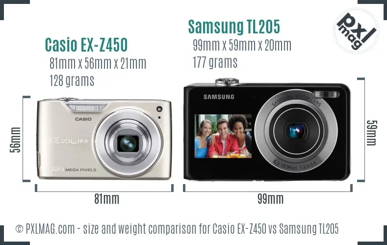 Casio EX-Z450 vs Samsung TL205 size comparison