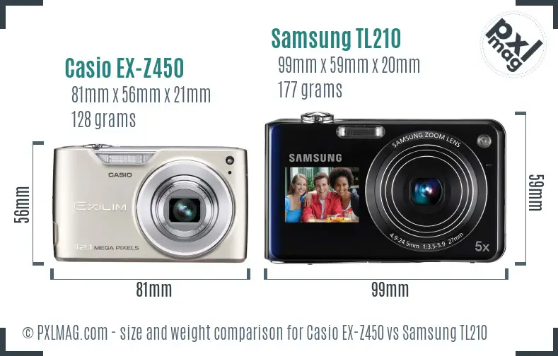 Casio EX-Z450 vs Samsung TL210 size comparison