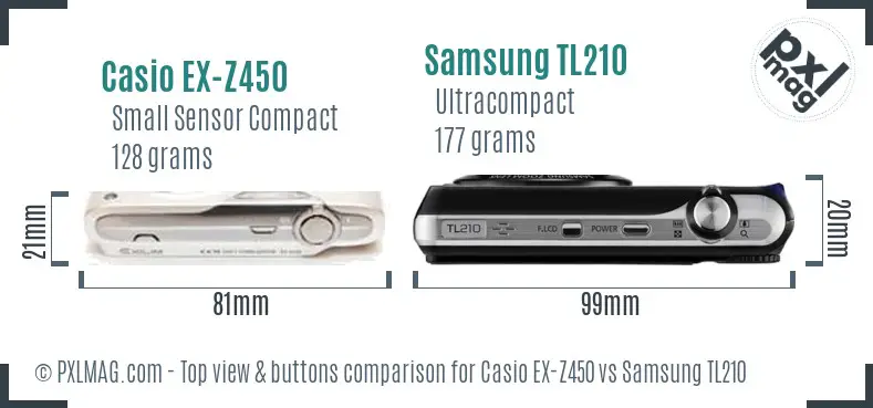 Casio EX-Z450 vs Samsung TL210 top view buttons comparison