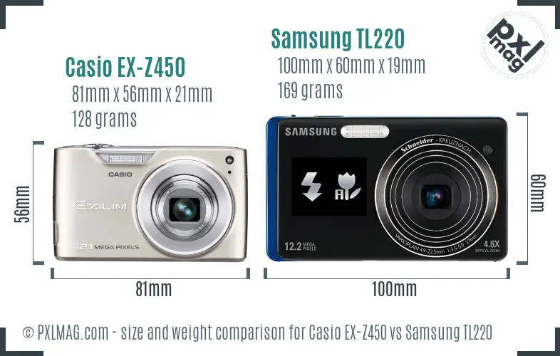 Casio EX-Z450 vs Samsung TL220 size comparison