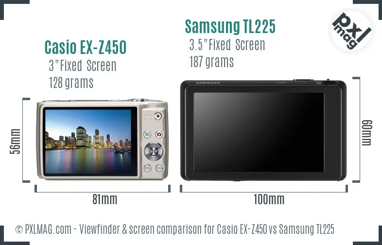 Casio EX-Z450 vs Samsung TL225 Screen and Viewfinder comparison