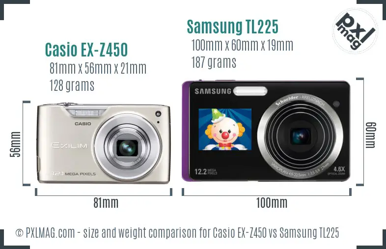 Casio EX-Z450 vs Samsung TL225 size comparison