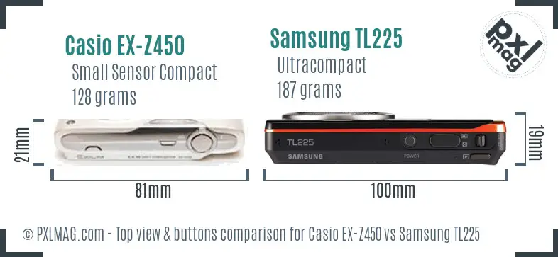 Casio EX-Z450 vs Samsung TL225 top view buttons comparison