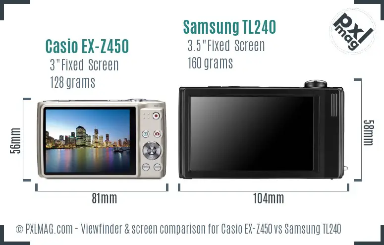 Casio EX-Z450 vs Samsung TL240 Screen and Viewfinder comparison