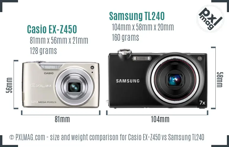 Casio EX-Z450 vs Samsung TL240 size comparison