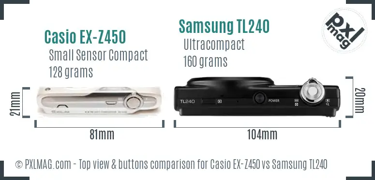 Casio EX-Z450 vs Samsung TL240 top view buttons comparison