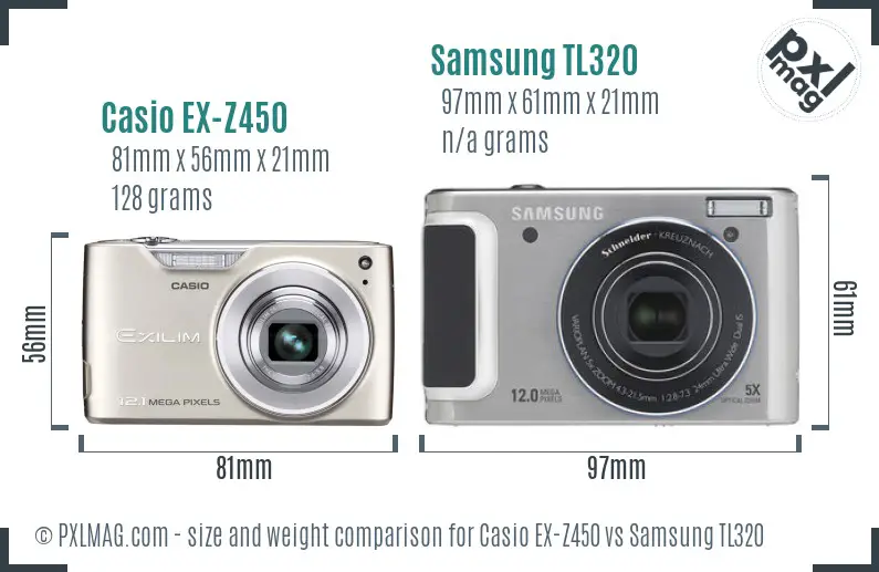 Casio EX-Z450 vs Samsung TL320 size comparison