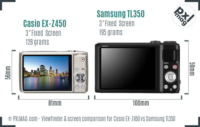 Casio EX-Z450 vs Samsung TL350 Screen and Viewfinder comparison