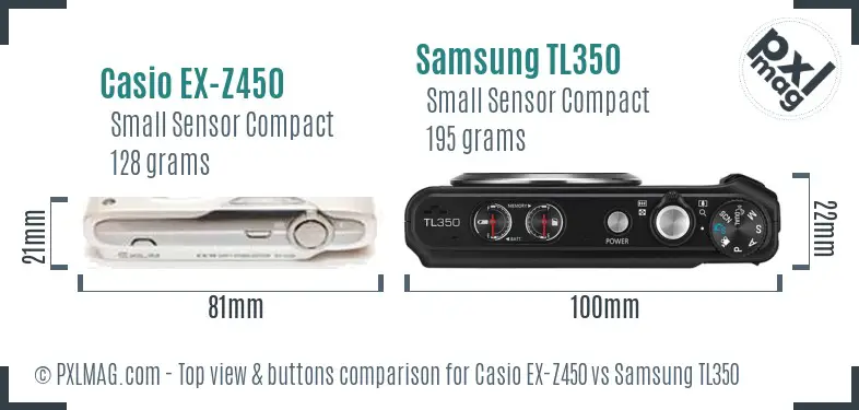 Casio EX-Z450 vs Samsung TL350 top view buttons comparison