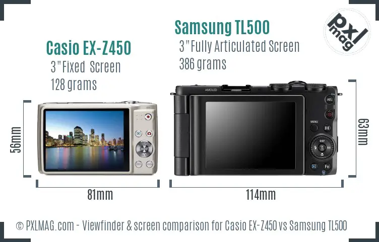 Casio EX-Z450 vs Samsung TL500 Screen and Viewfinder comparison