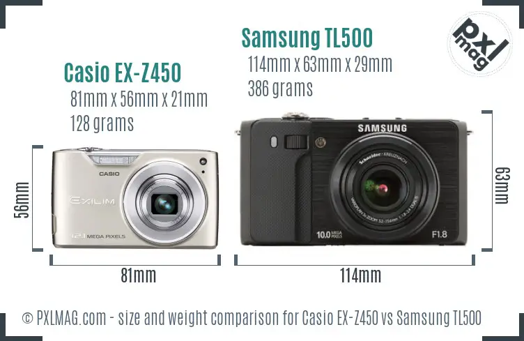 Casio EX-Z450 vs Samsung TL500 size comparison