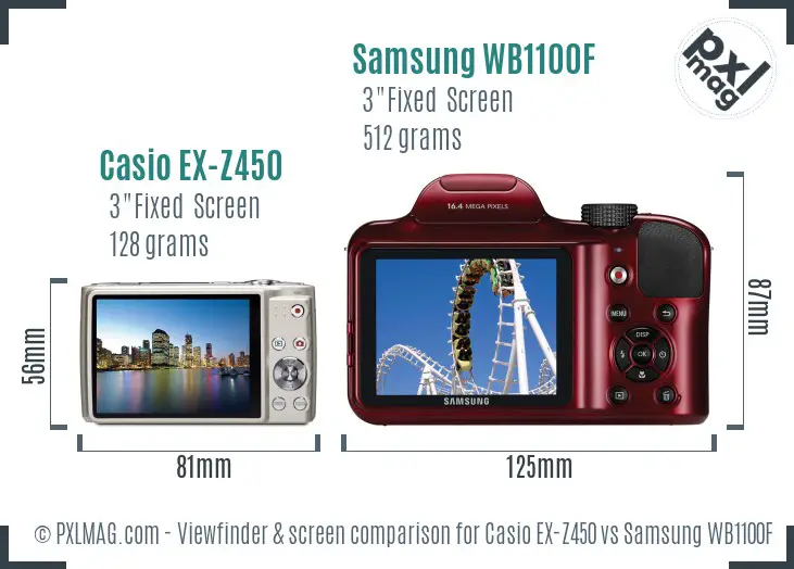 Casio EX-Z450 vs Samsung WB1100F Screen and Viewfinder comparison