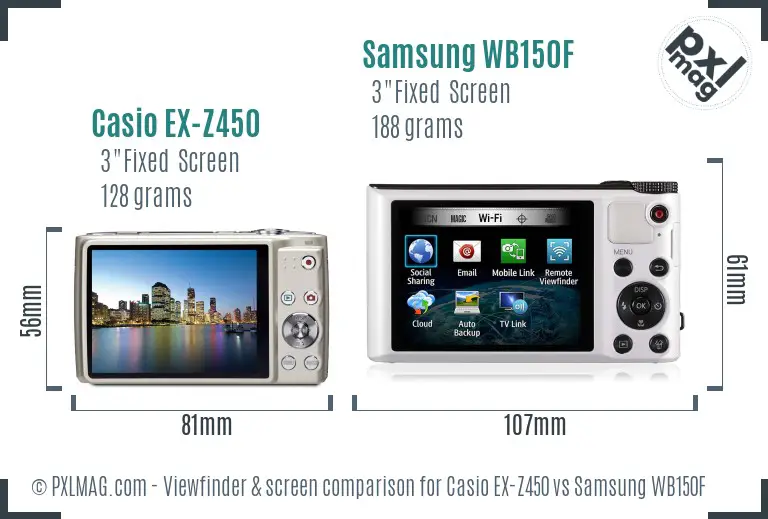 Casio EX-Z450 vs Samsung WB150F Screen and Viewfinder comparison