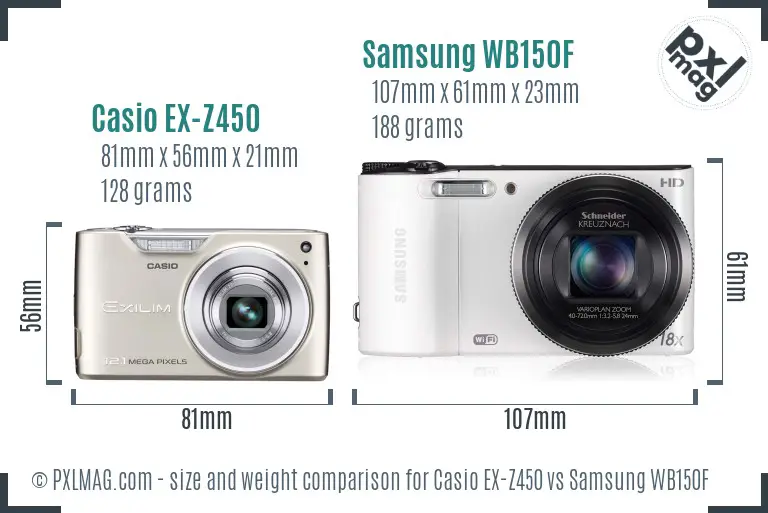 Casio EX-Z450 vs Samsung WB150F size comparison