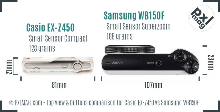 Casio EX-Z450 vs Samsung WB150F top view buttons comparison
