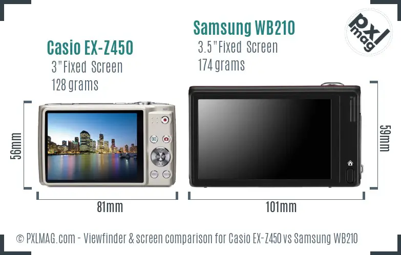 Casio EX-Z450 vs Samsung WB210 Screen and Viewfinder comparison