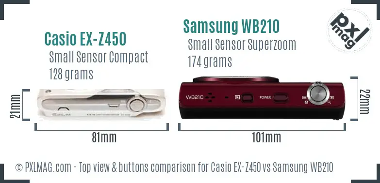 Casio EX-Z450 vs Samsung WB210 top view buttons comparison