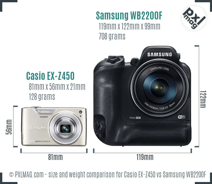 Casio EX-Z450 vs Samsung WB2200F size comparison