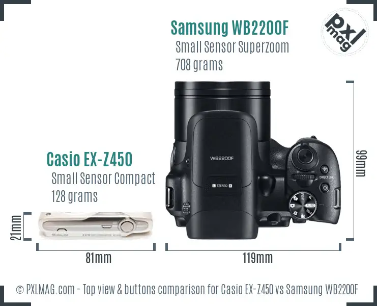 Casio EX-Z450 vs Samsung WB2200F top view buttons comparison
