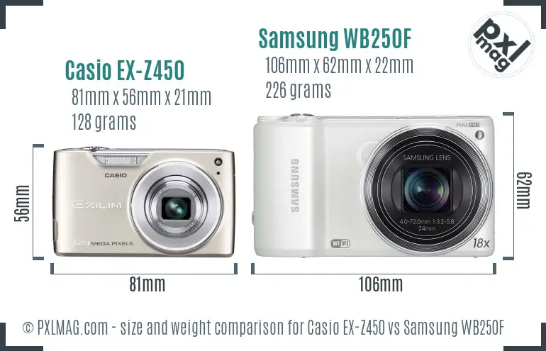 Casio EX-Z450 vs Samsung WB250F size comparison