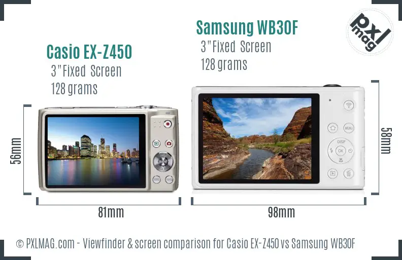 Casio EX-Z450 vs Samsung WB30F Screen and Viewfinder comparison