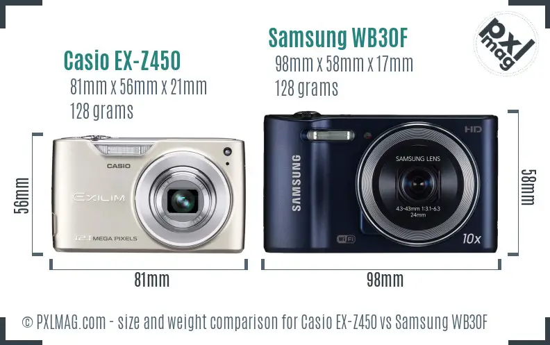 Casio EX-Z450 vs Samsung WB30F size comparison