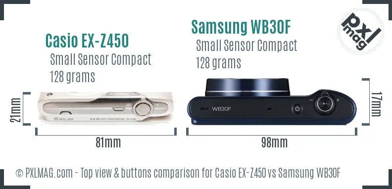 Casio EX-Z450 vs Samsung WB30F top view buttons comparison