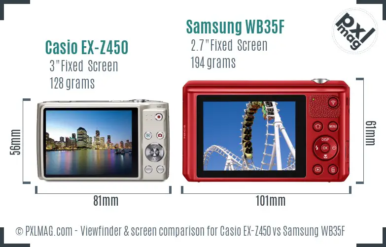 Casio EX-Z450 vs Samsung WB35F Screen and Viewfinder comparison