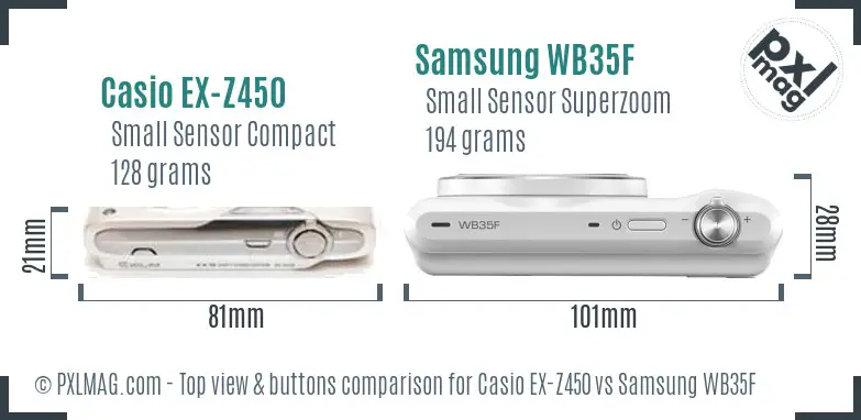 Casio EX-Z450 vs Samsung WB35F top view buttons comparison