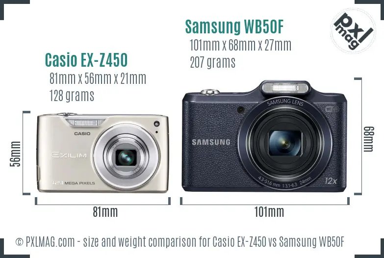 Casio EX-Z450 vs Samsung WB50F size comparison