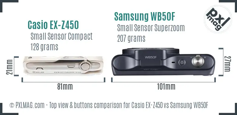 Casio EX-Z450 vs Samsung WB50F top view buttons comparison