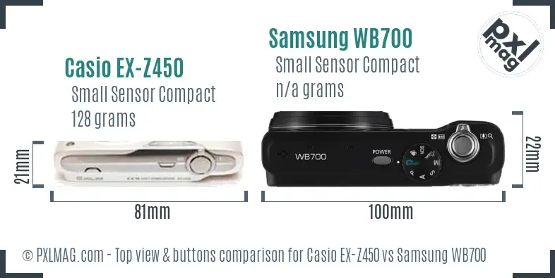 Casio EX-Z450 vs Samsung WB700 top view buttons comparison