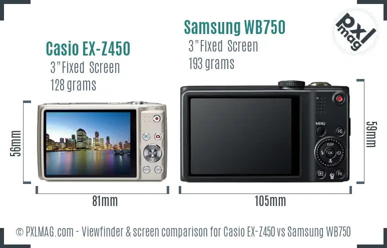 Casio EX-Z450 vs Samsung WB750 Screen and Viewfinder comparison