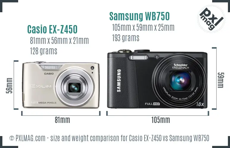 Casio EX-Z450 vs Samsung WB750 size comparison