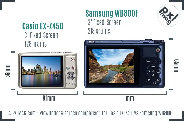 Casio EX-Z450 vs Samsung WB800F Screen and Viewfinder comparison Casio EX-Z450 vs Samsung WB800F Screen and Viewfinder comparison