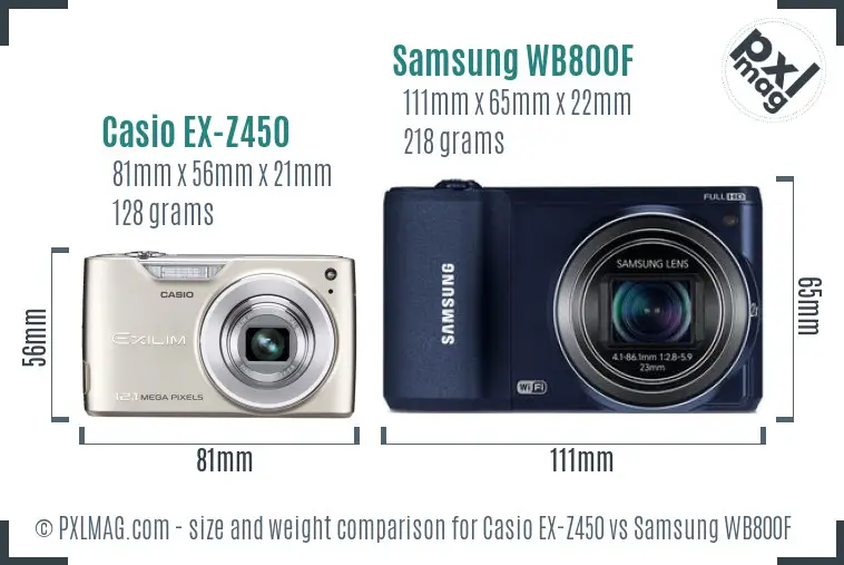 Casio EX-Z450 vs Samsung WB800F size comparison Casio EX-Z450 vs Samsung WB800F size comparison