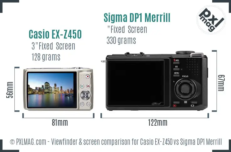 Casio EX-Z450 vs Sigma DP1 Merrill Screen and Viewfinder comparison Casio EX-Z450 vs Sigma DP1 Merrill Screen and Viewfinder comparison