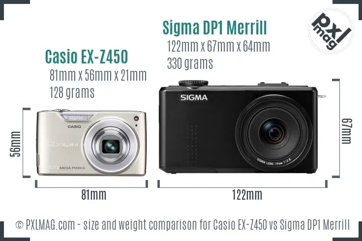 Casio EX-Z450 vs Sigma DP1 Merrill size comparison Casio EX-Z450 vs Sigma DP1 Merrill size comparison