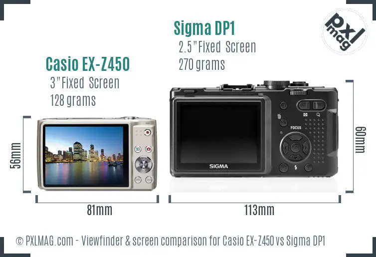 Casio EX-Z450 vs Sigma DP1 Screen and Viewfinder comparison