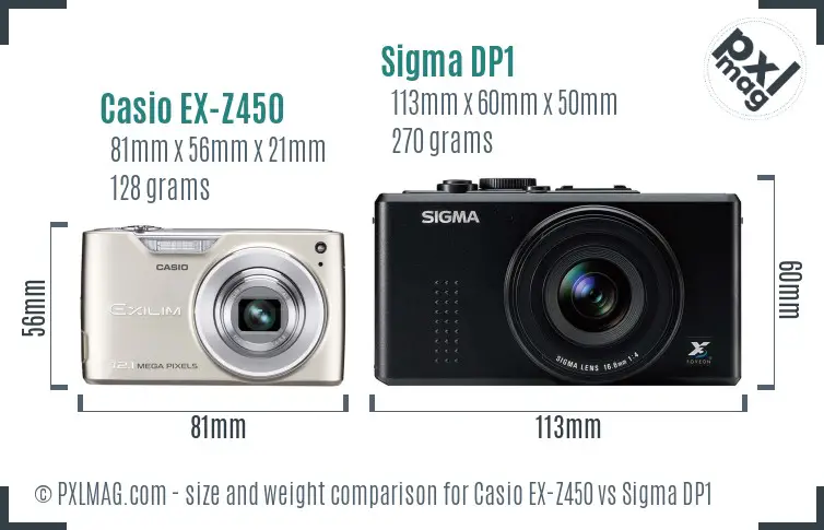 Casio EX-Z450 vs Sigma DP1 size comparison