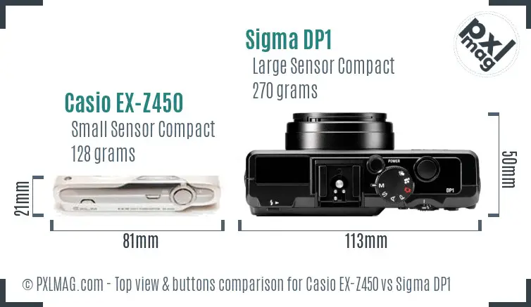 Casio EX-Z450 vs Sigma DP1 top view buttons comparison