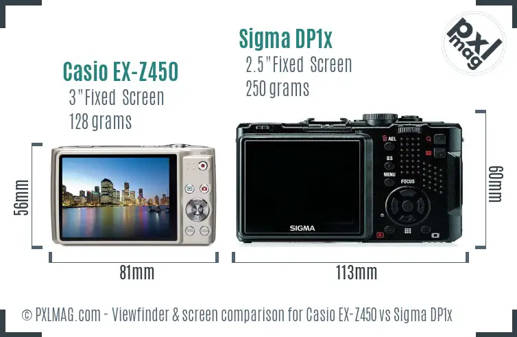 Casio EX-Z450 vs Sigma DP1x Screen and Viewfinder comparison