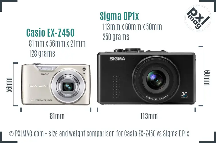 Casio EX-Z450 vs Sigma DP1x size comparison