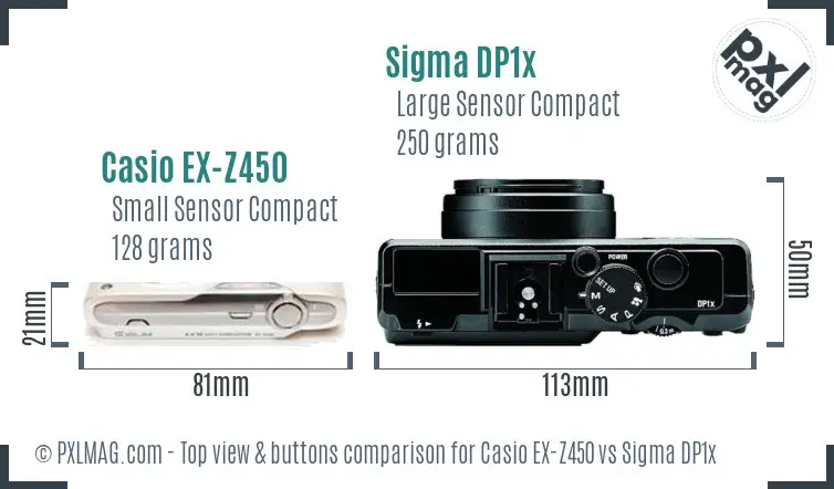 Casio EX-Z450 vs Sigma DP1x top view buttons comparison