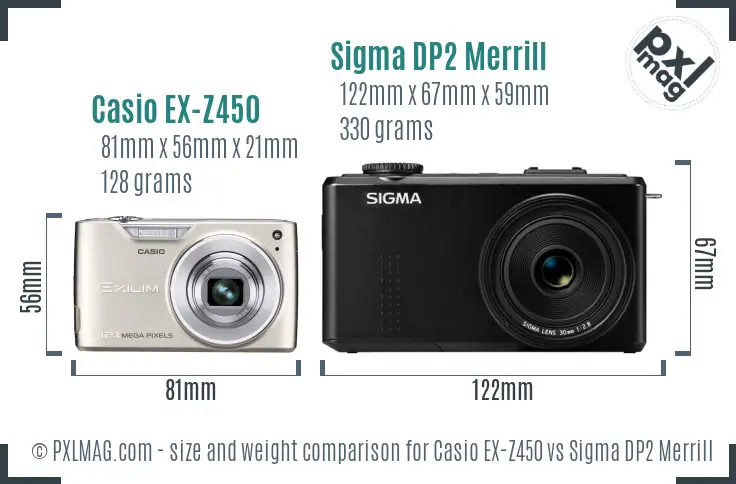 Casio EX-Z450 vs Sigma DP2 Merrill size comparison