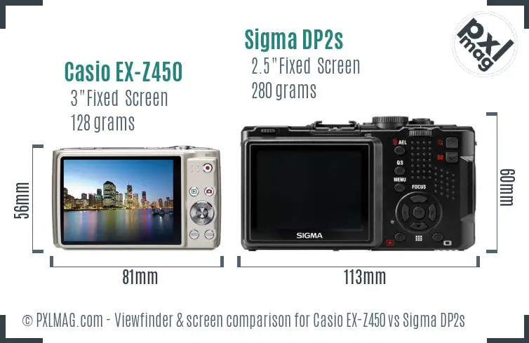 Casio EX-Z450 vs Sigma DP2s Screen and Viewfinder comparison