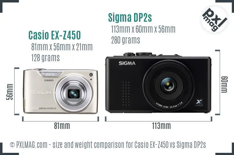 Casio EX-Z450 vs Sigma DP2s size comparison